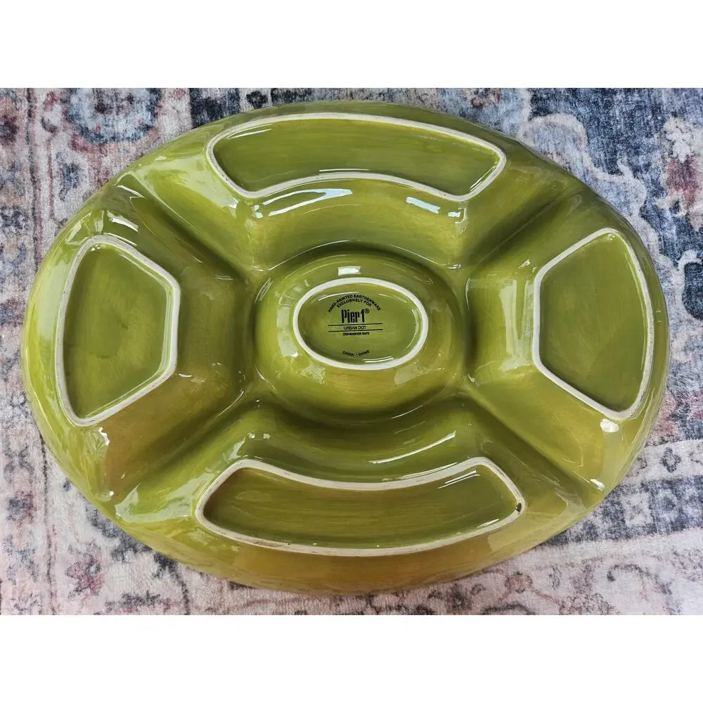 XL Pier 1 Urban Dot Chip Dip Veggies Tray Serving Platter 5 Sections 18x14x2
